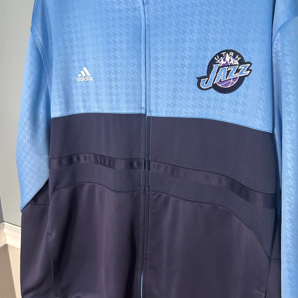 Adidas Utah Jazz NBA Authentics Track Jacket Mens XL Blue Houndstooth 5966A 07